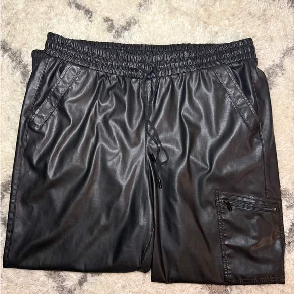 Karl Lagerfeld Paris Vegan Leather Drawstring Joggers - Picture 5 of 7